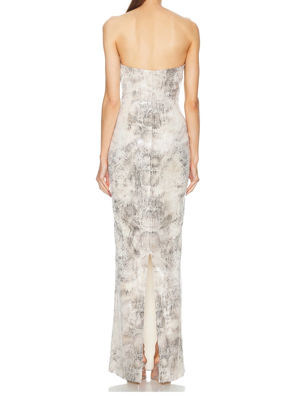 Retrofete Strapless Snake-Print Gown in Ivory and Gray